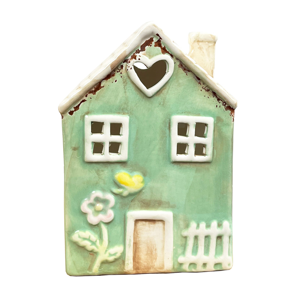 17cm Cute Green Heart Cottage Tea Light Holder – Ceramic