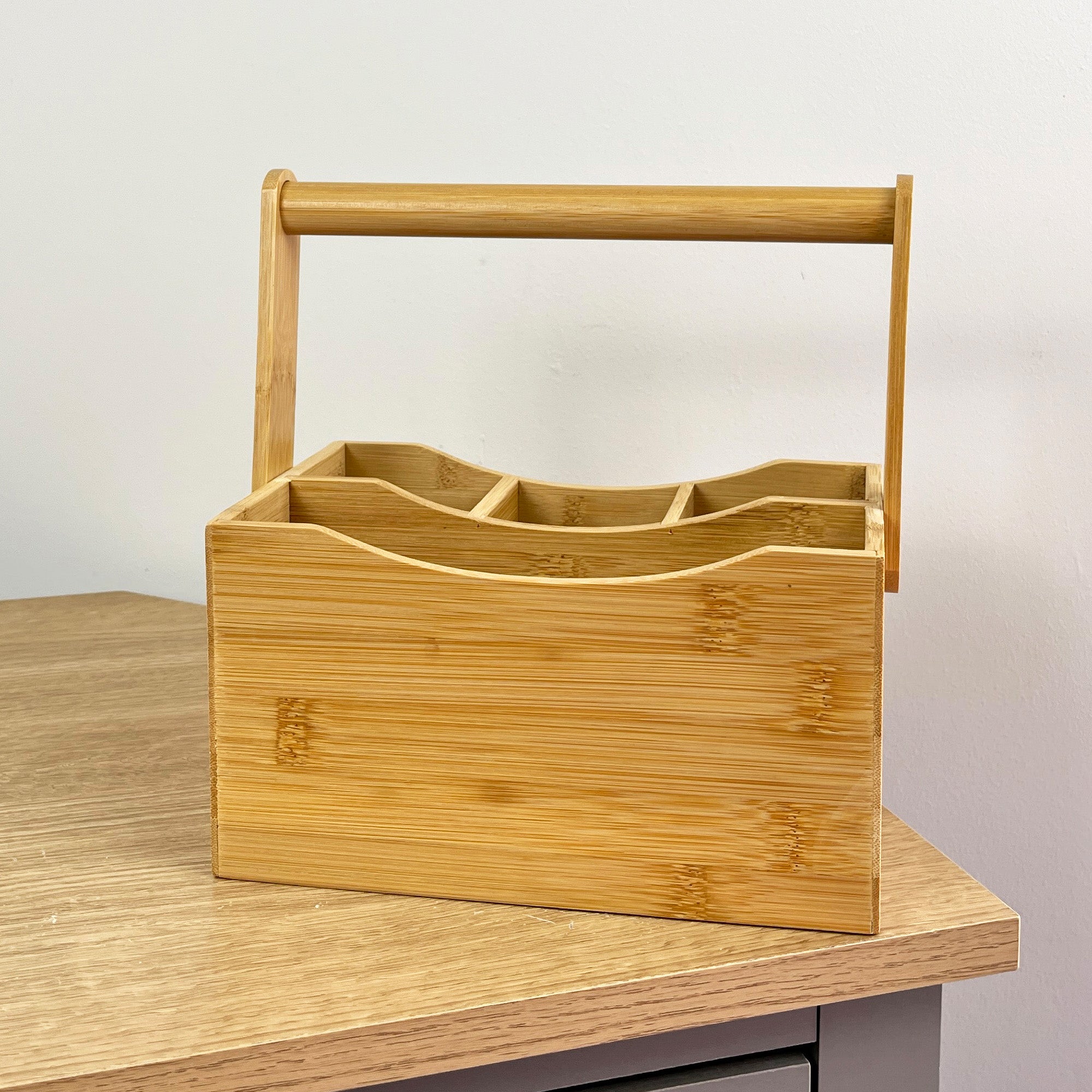 4 Compartment Bamboo Cutlery Storage Caddy Organiser