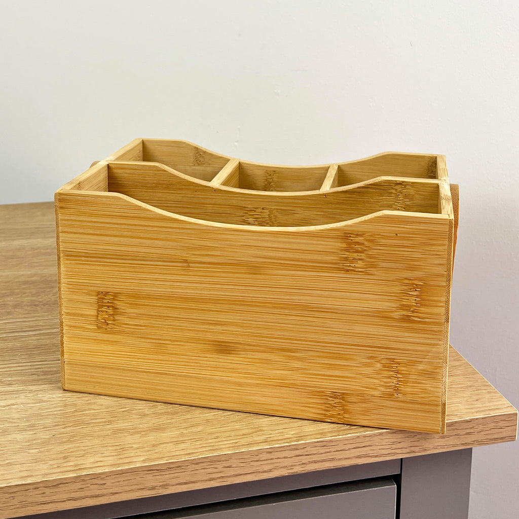 4 Compartment Bamboo Cutlery Storage Caddy Organiser