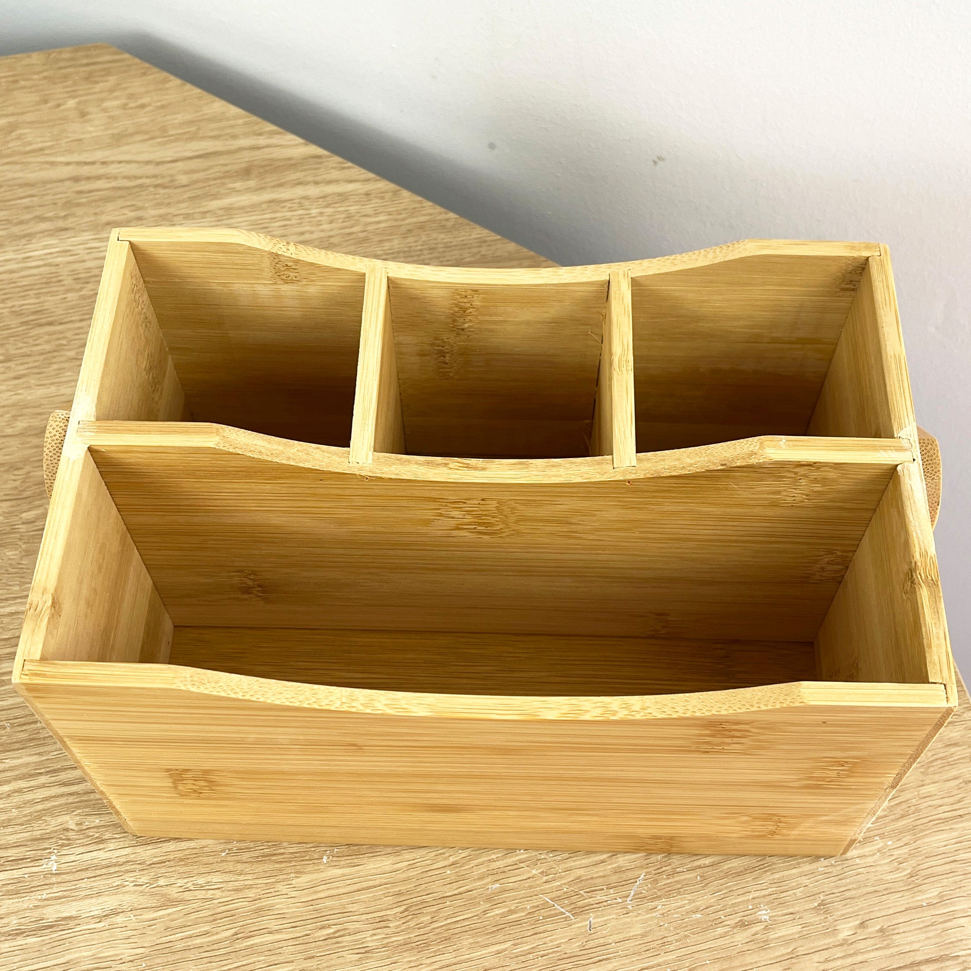 4 Compartment Bamboo Cutlery Storage Caddy Organiser