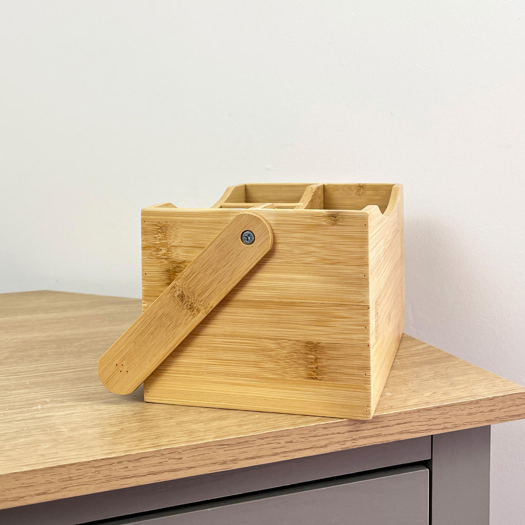 4 Compartment Bamboo Cutlery Storage Caddy Organiser