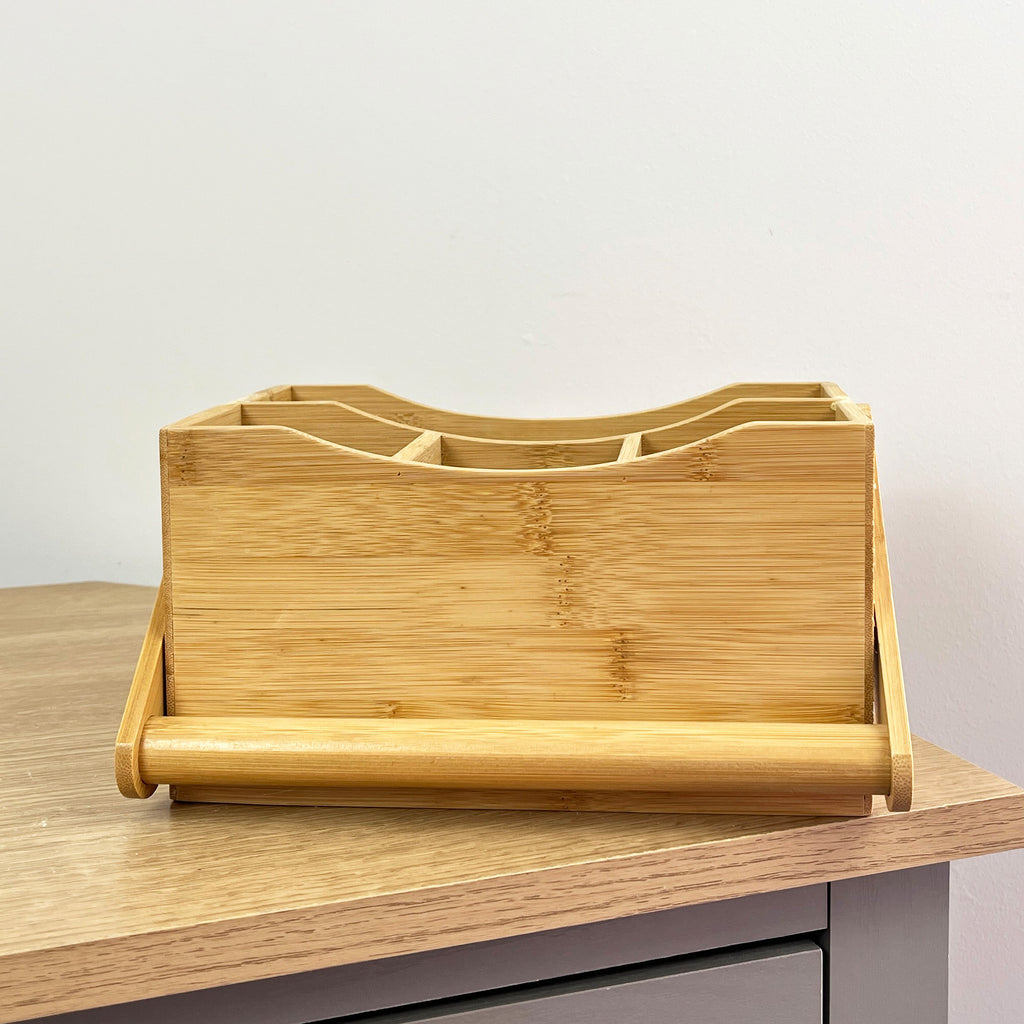 4 Compartment Bamboo Cutlery Storage Caddy Organiser