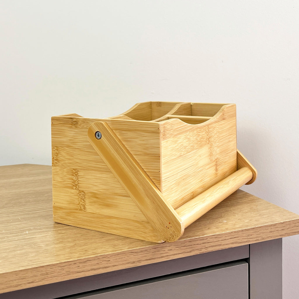 4 Compartment Bamboo Cutlery Storage Caddy Organiser