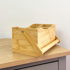 4 Compartment Bamboo Cutlery Storage Caddy Organiser