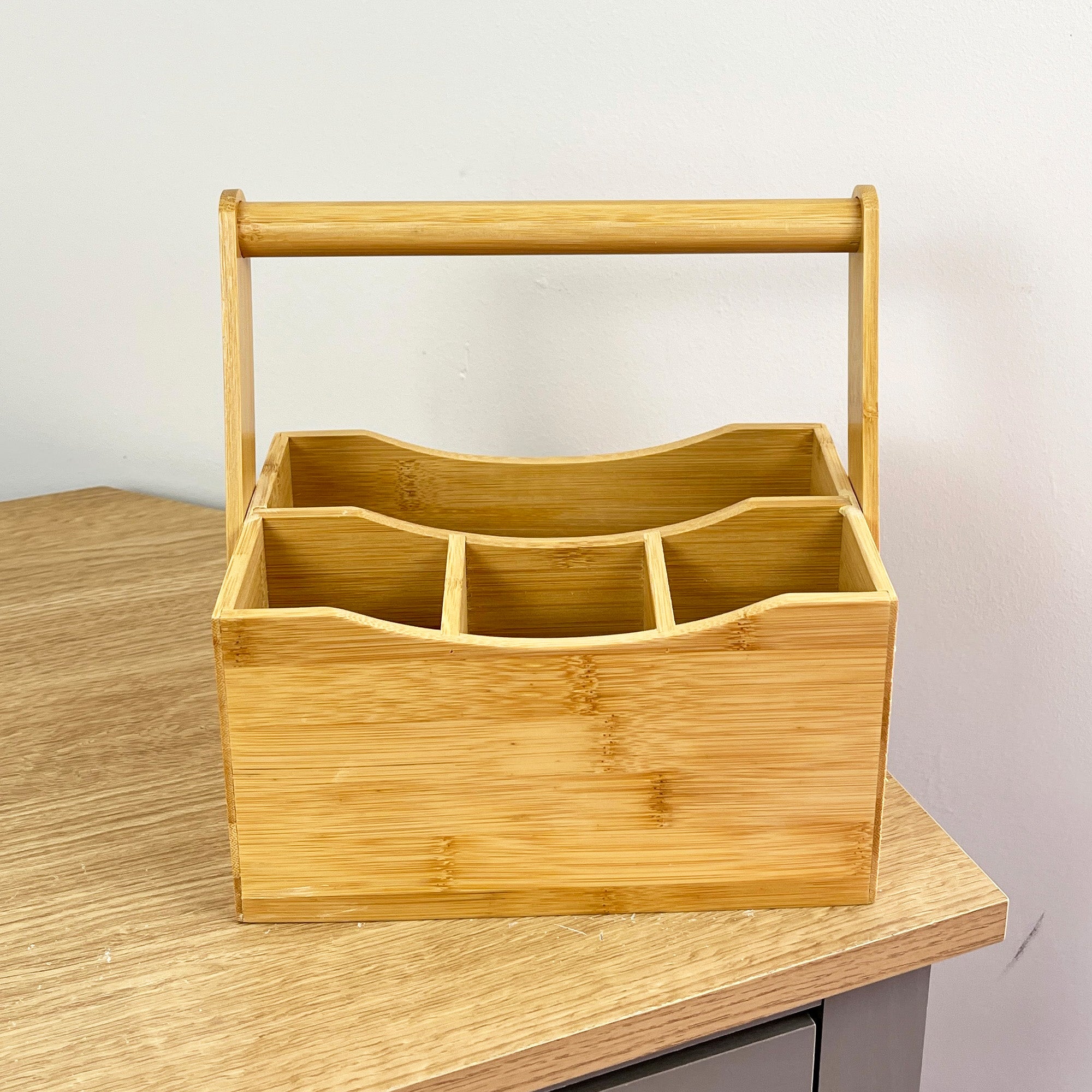 4 Compartment Bamboo Cutlery Storage Caddy Organiser