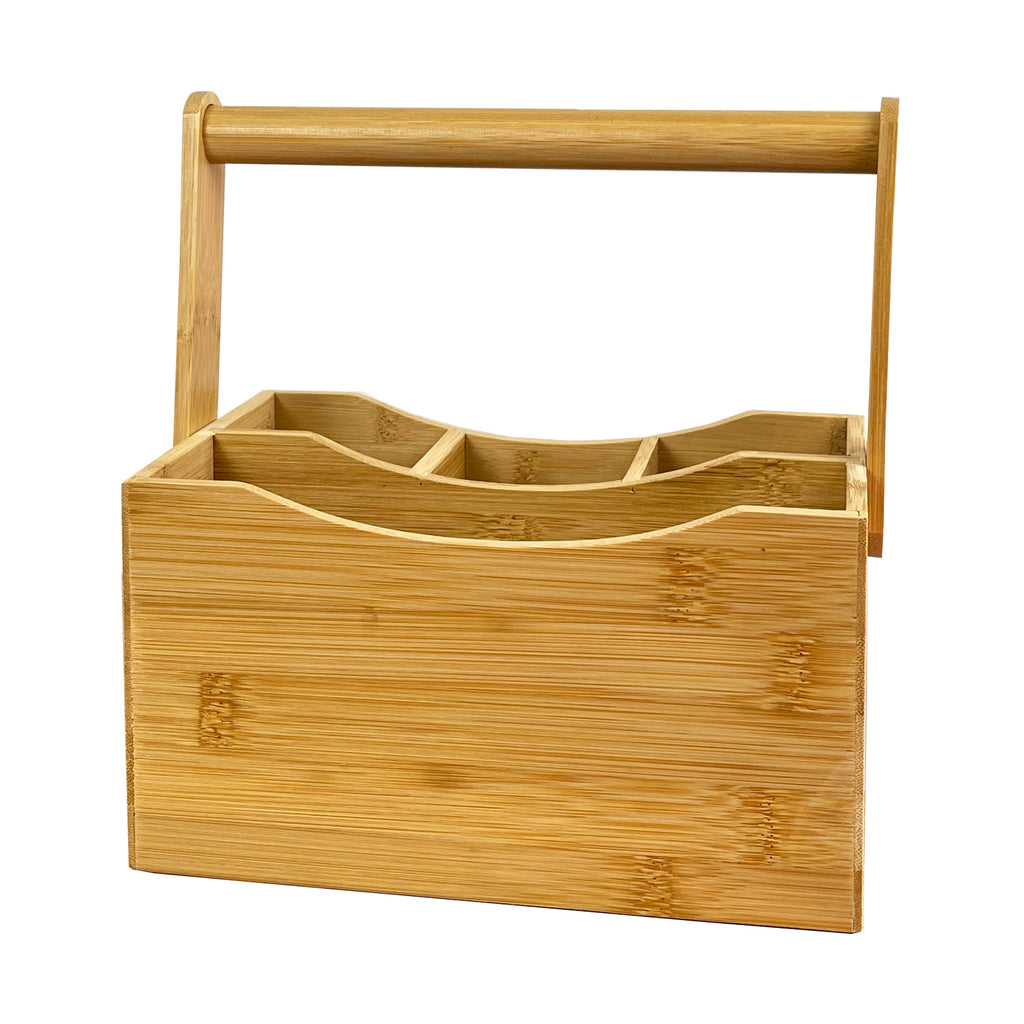 4 Compartment Bamboo Cutlery Storage Caddy Organiser
