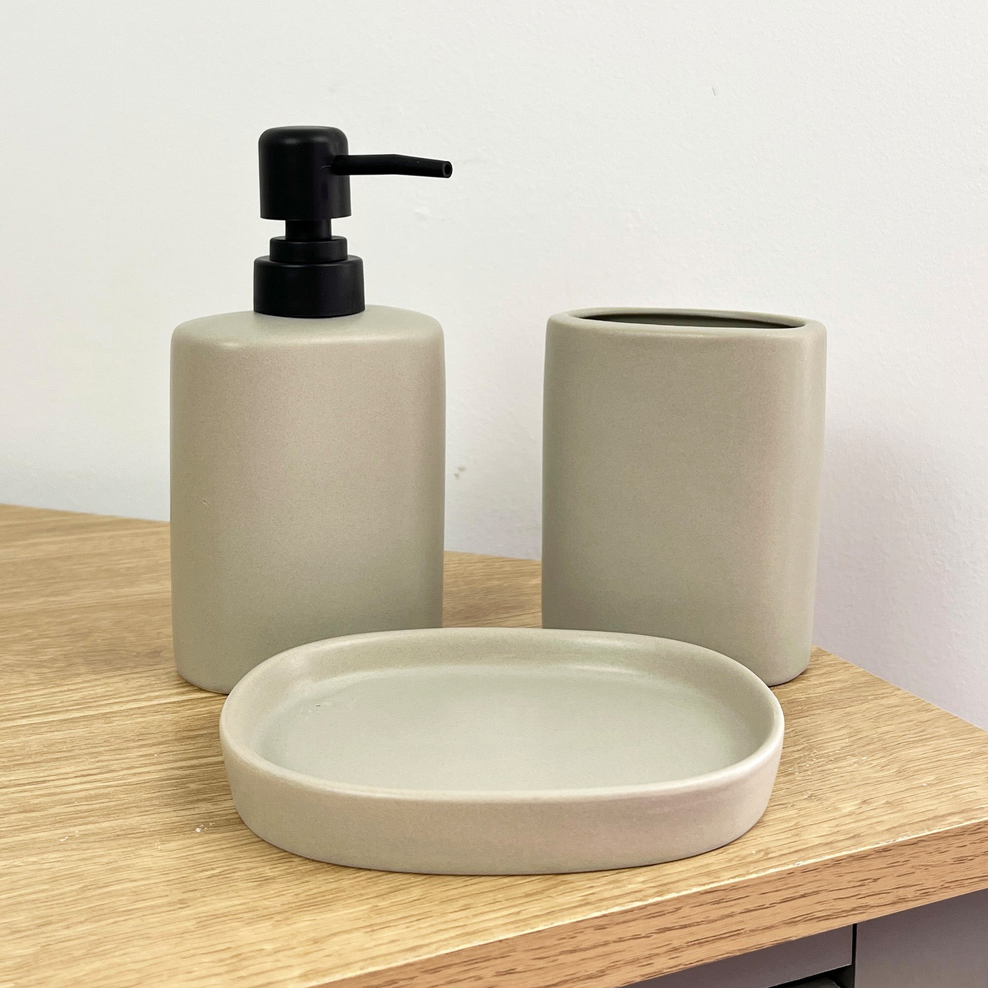 3 Piece Ceramic Bathroom Sink Accessories Set - Taupe