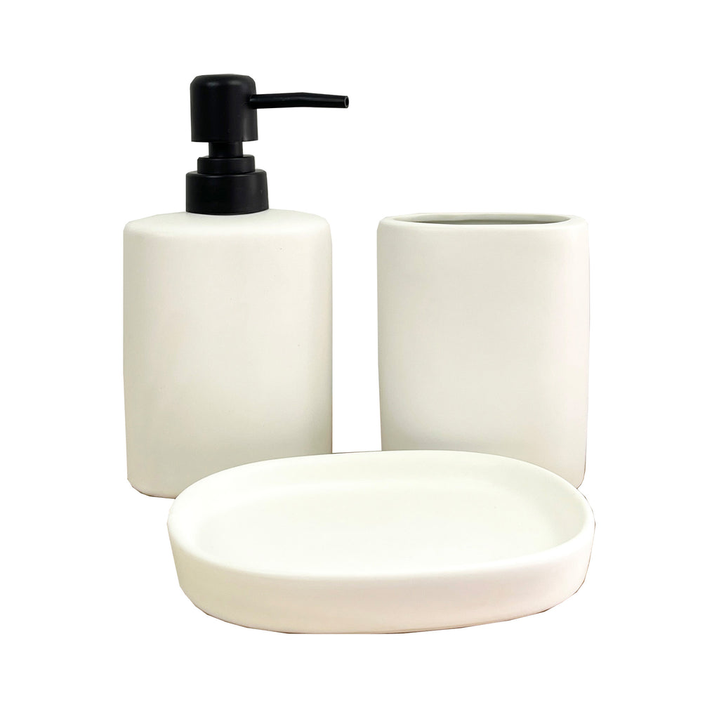 3 Piece Ceramic Bathroom Sink Accessories Set - off White