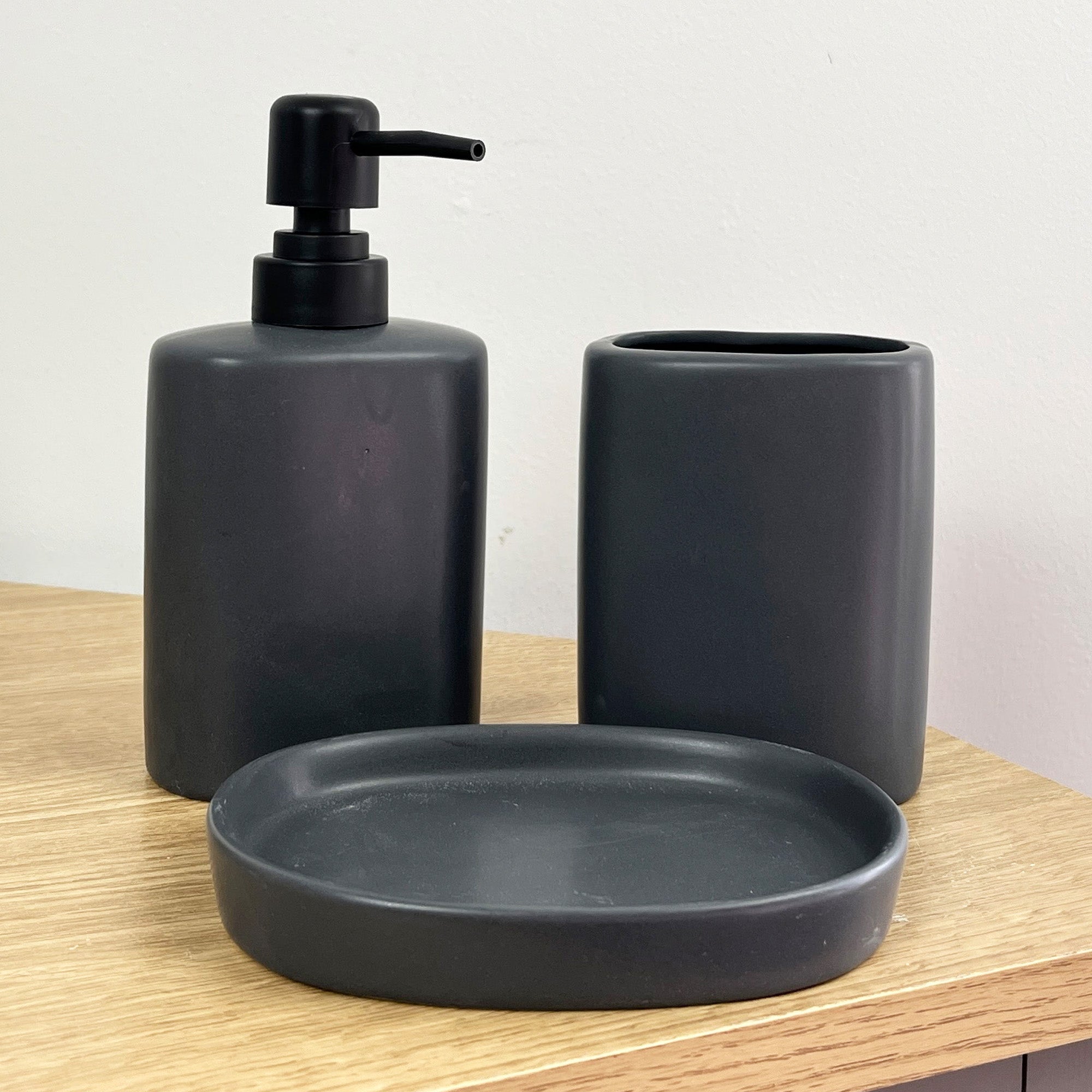3 Piece Ceramic Bathroom Sink Accessories Set - Dark Grey