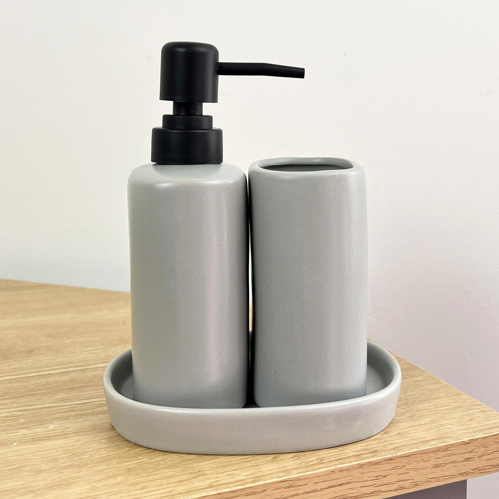 3 Piece Ceramic Bathroom Sink Accessories Set - Grey