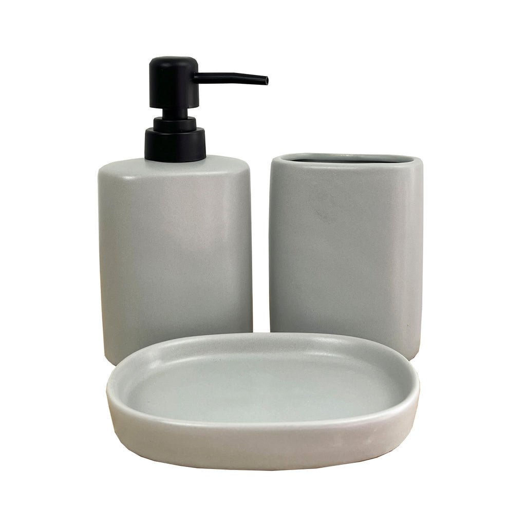 3 Piece Ceramic Bathroom Sink Accessories Set - Grey