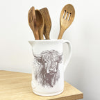 1.2 Litre White Highland Cow Utensil Storage Pot Jug - Ceramic