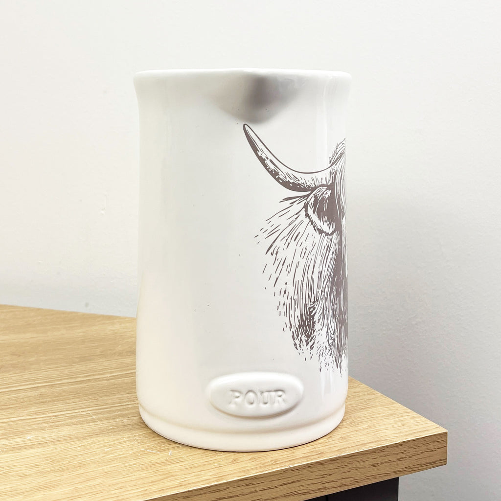 1.2 Litre White Highland Cow Utensil Storage Pot Jug - Ceramic