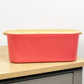 33cm x 12cm Peach Plastic Bread Bin with Wooden Lid