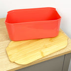 33cm x 12cm Peach Plastic Bread Bin with Wooden Lid