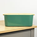 33cm x 12cm Green Plastic Bread Bin with Wooden Lid