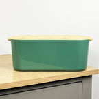33cm x 12cm Green Plastic Bread Bin with Wooden Lid