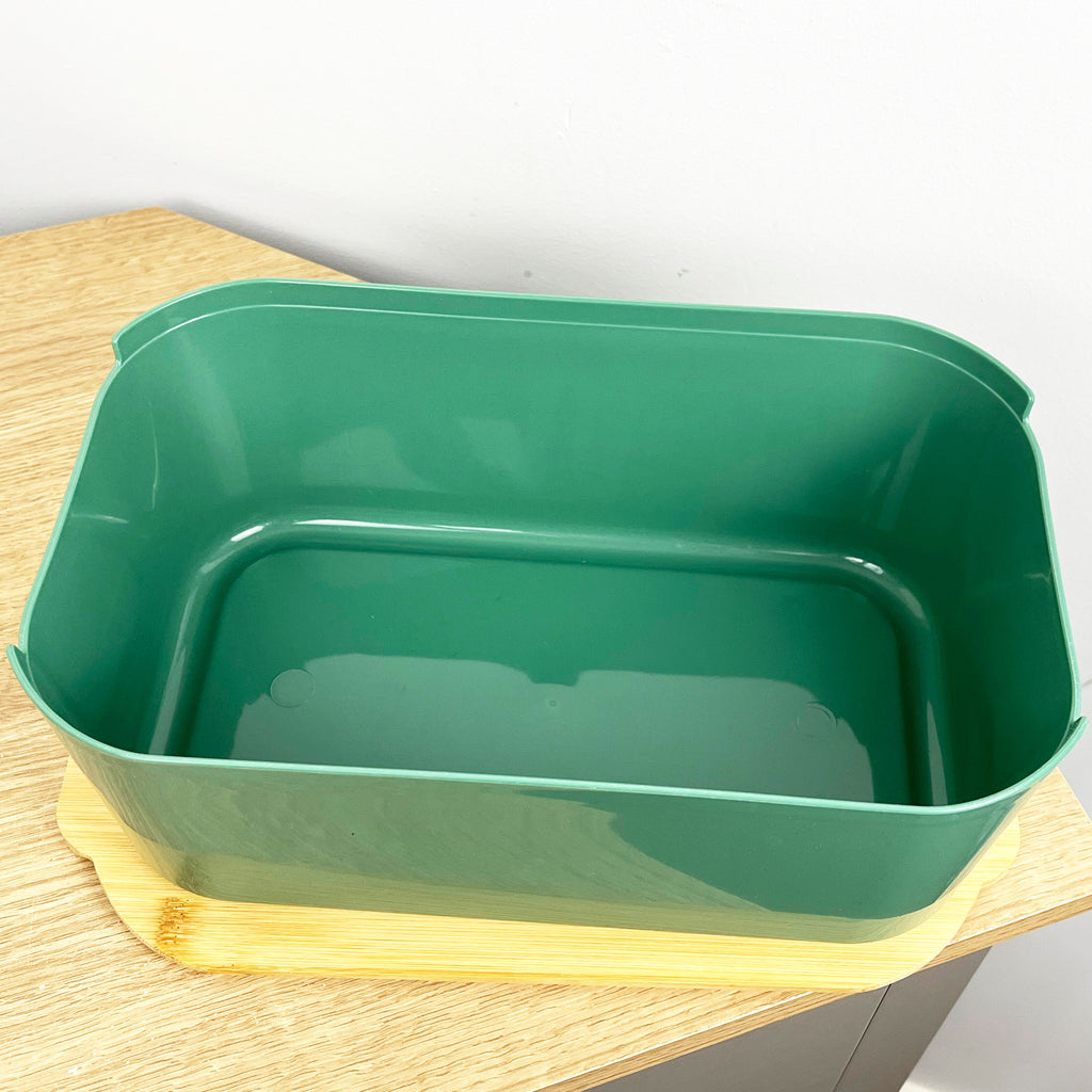 33cm x 12cm Green Plastic Bread Bin with Wooden Lid