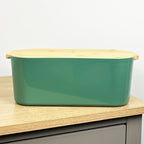 33cm x 12cm Green Plastic Bread Bin with Wooden Lid