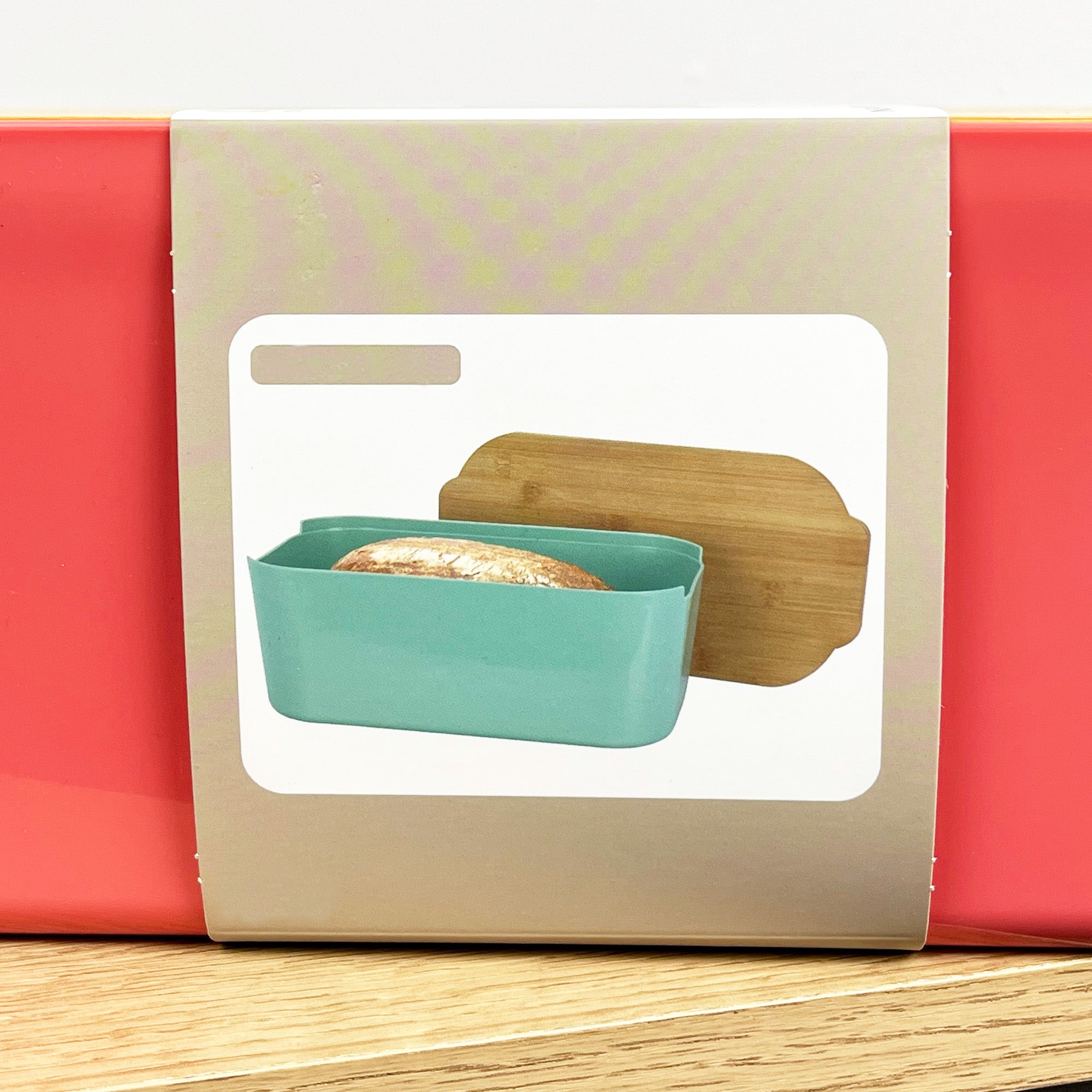 33cm x 12cm Green Plastic Bread Bin with Wooden Lid