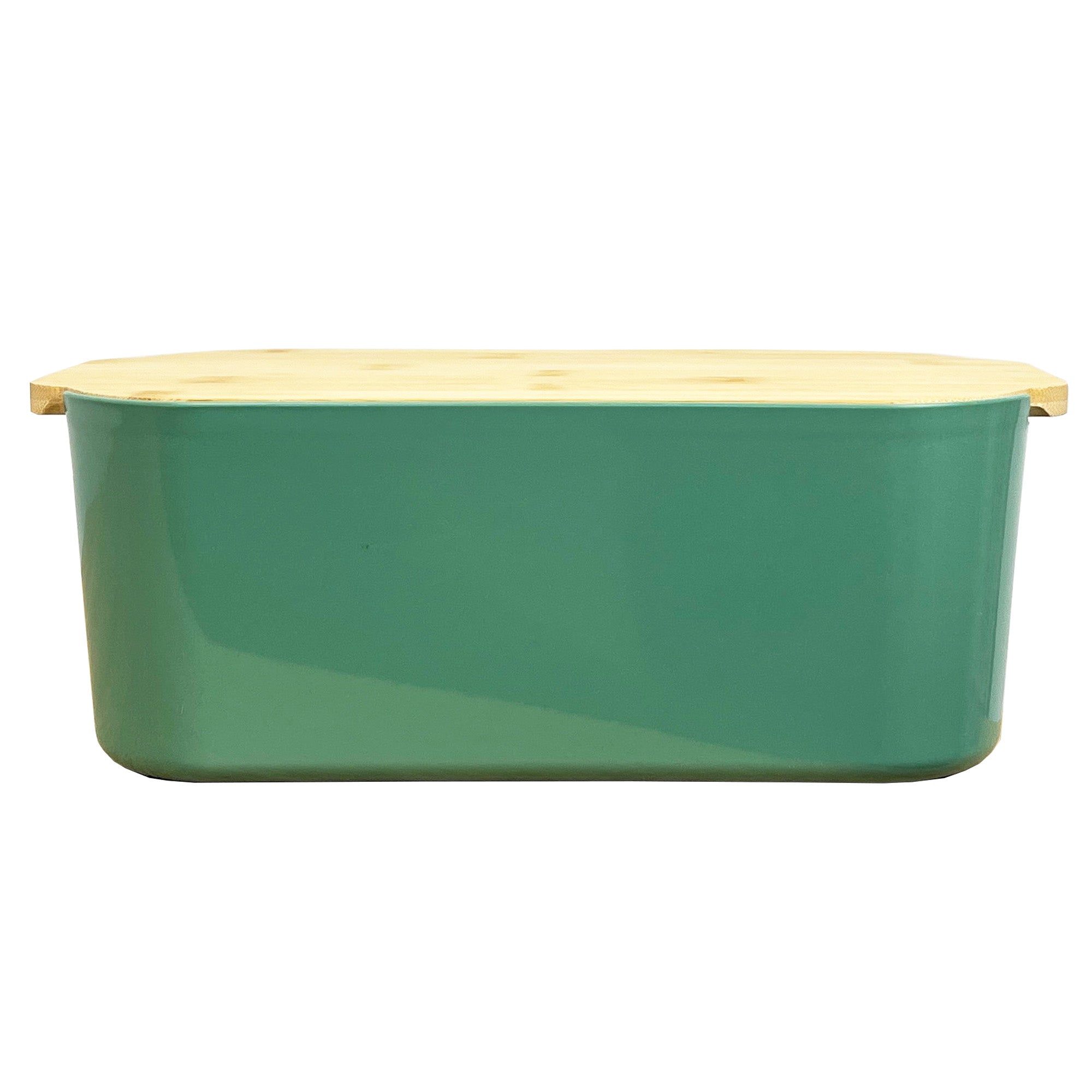 33cm x 12cm Green Plastic Bread Bin with Wooden Lid
