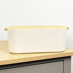 33cm x 12cm Cream Plastic Bread Bin with Wooden Lid
