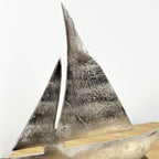 26cm Metal Boat on Wood Ornament