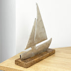 26cm Metal Boat on Wood Ornament
