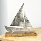 26cm Metal Boat on Wood Ornament