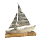 26cm Metal Boat on Wood Ornament