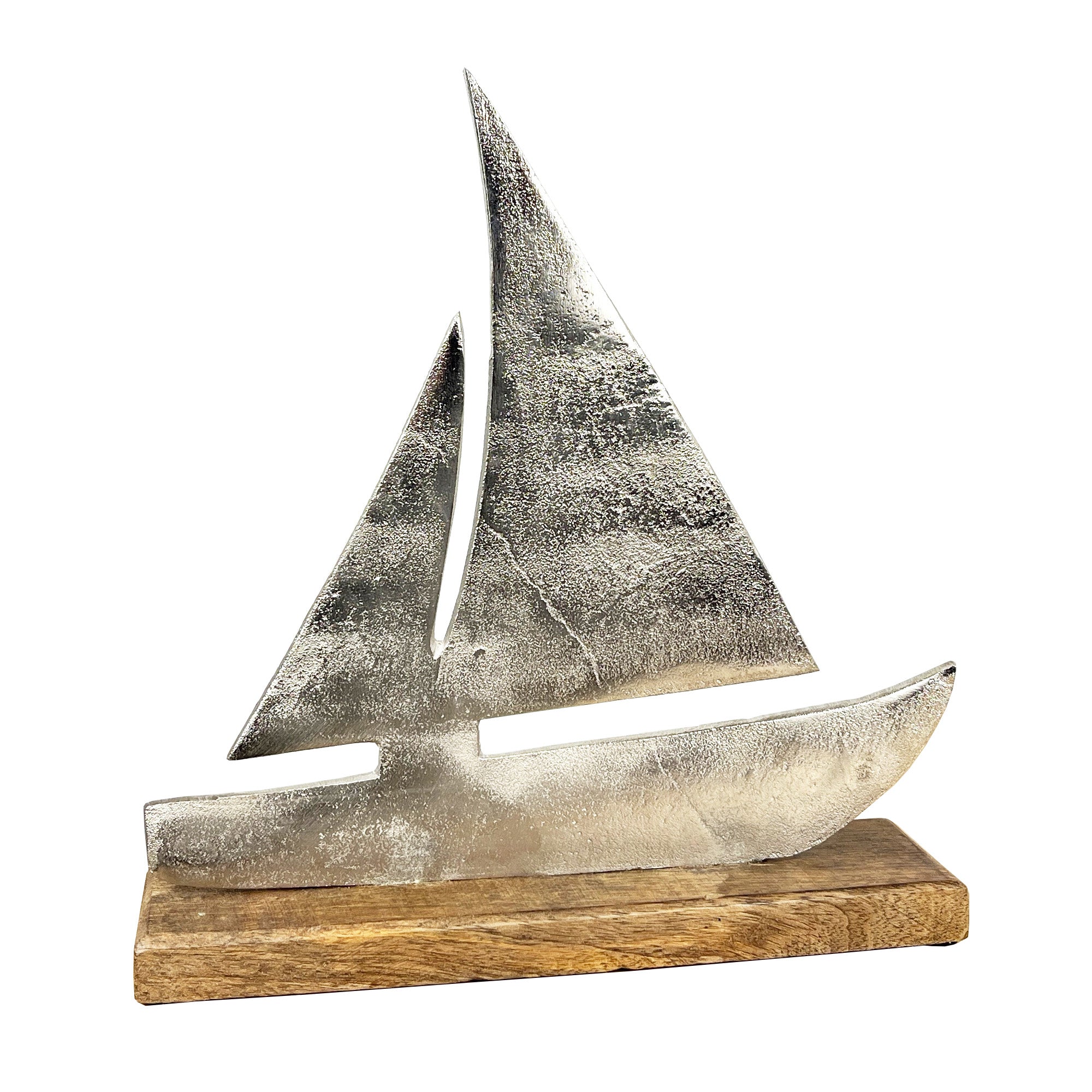 26cm Metal Boat on Wood Ornament