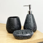3 Piece Speckled Stone Effect Bathroom Accessories Set - Black