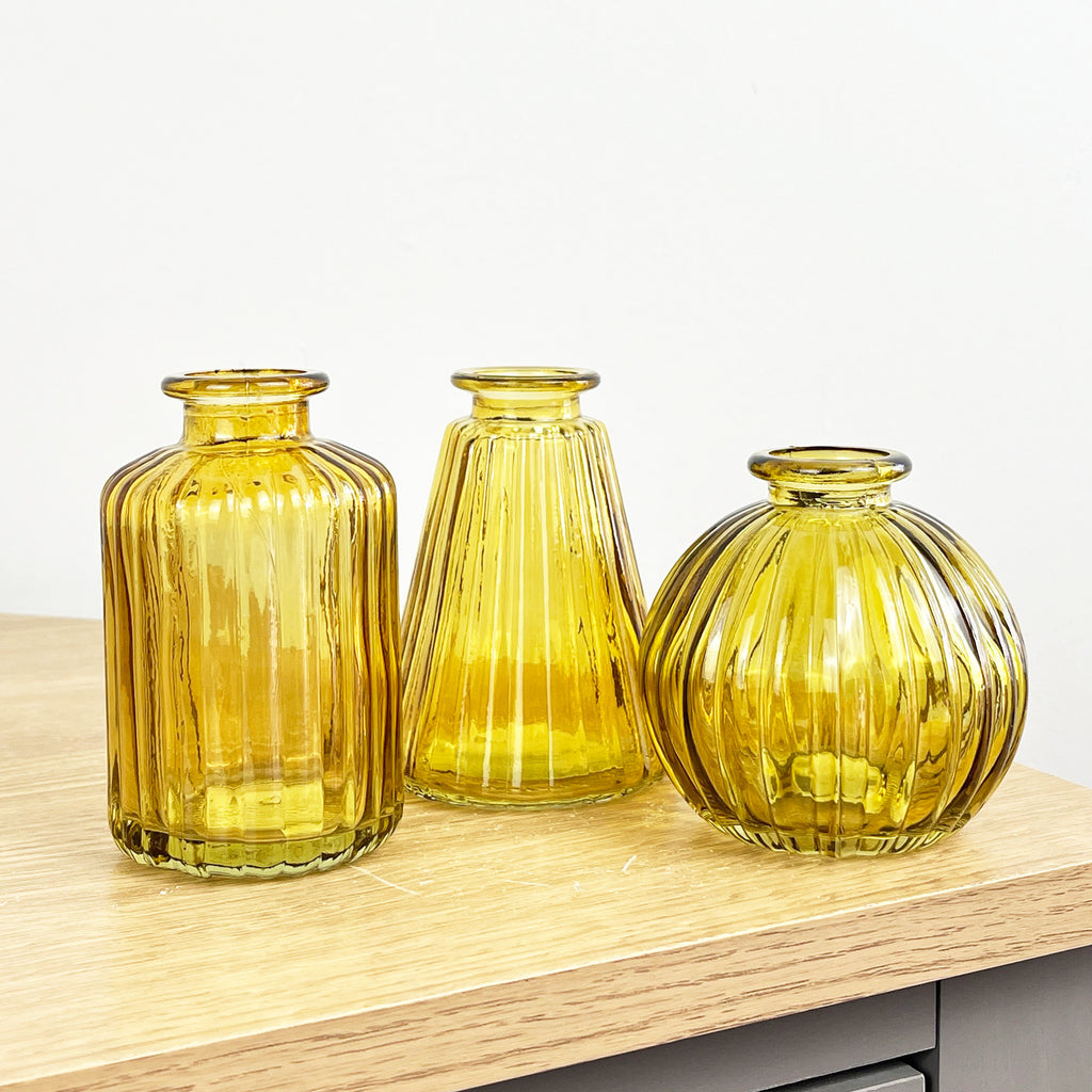 3 Piece Glass Bud Vase Set - Yellow Mix #2