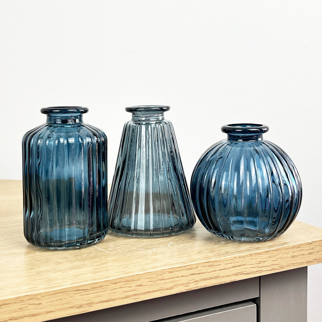 3 Piece Glass Bud Vase Set - Blue Mix #3