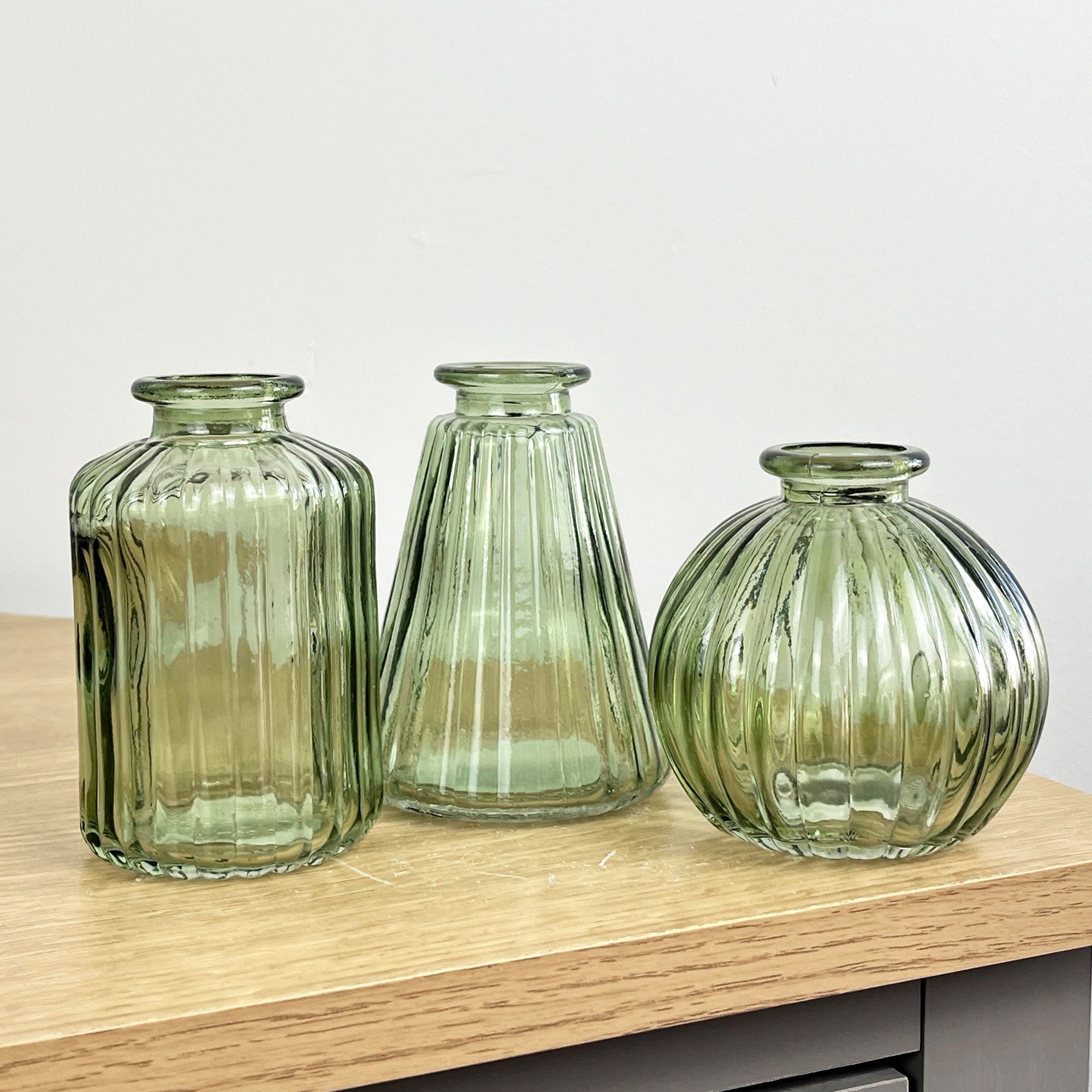 3 Piece Glass Bud Vase Set - Vintage Green Mix #1