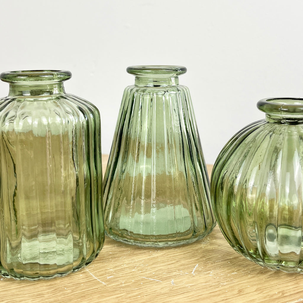 3 Piece Glass Bud Vase Set - Vintage Green Mix #1