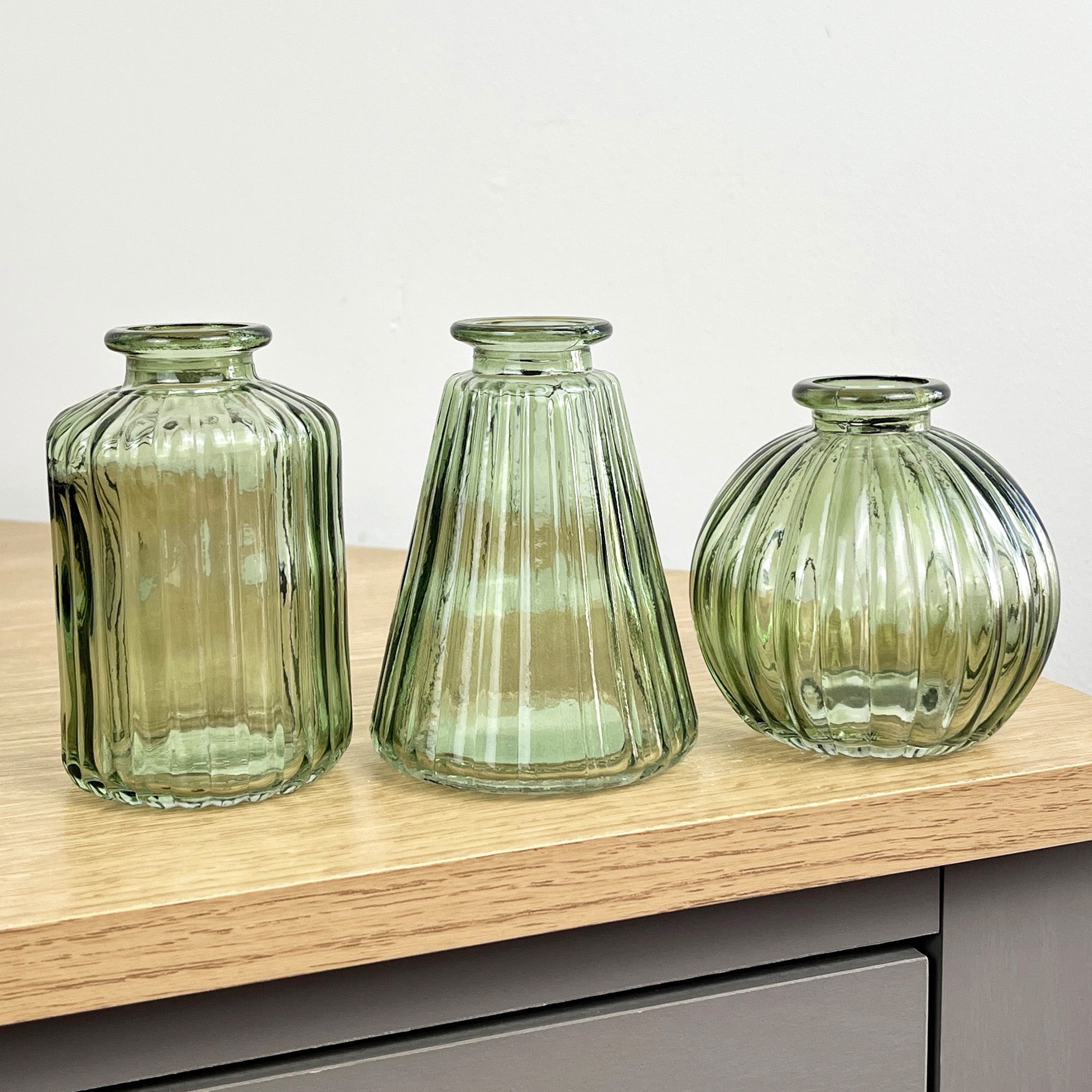 3 Piece Glass Bud Vase Set - Vintage Green Mix #1