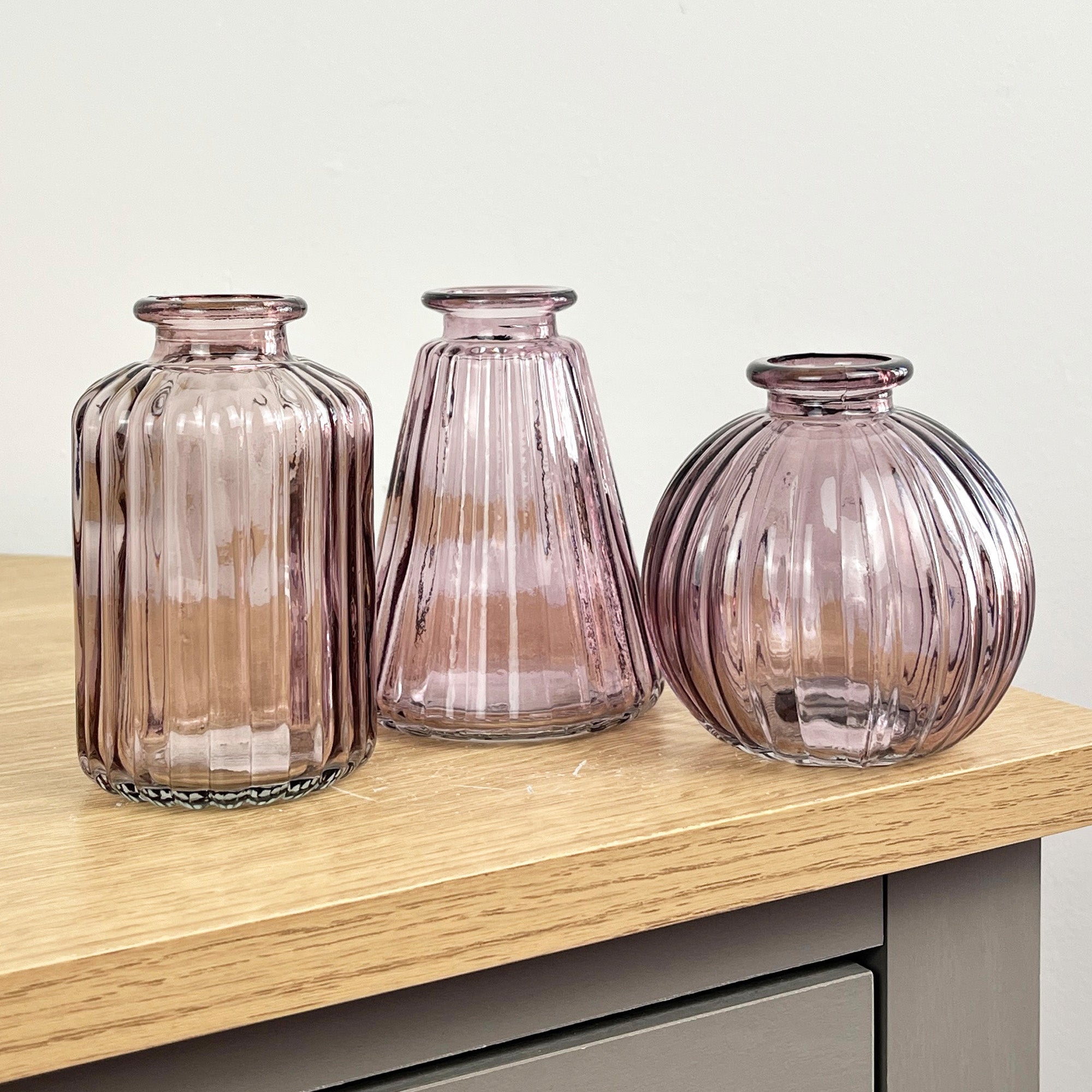 3 Piece Glass Bud Vase Set - Pale Violet