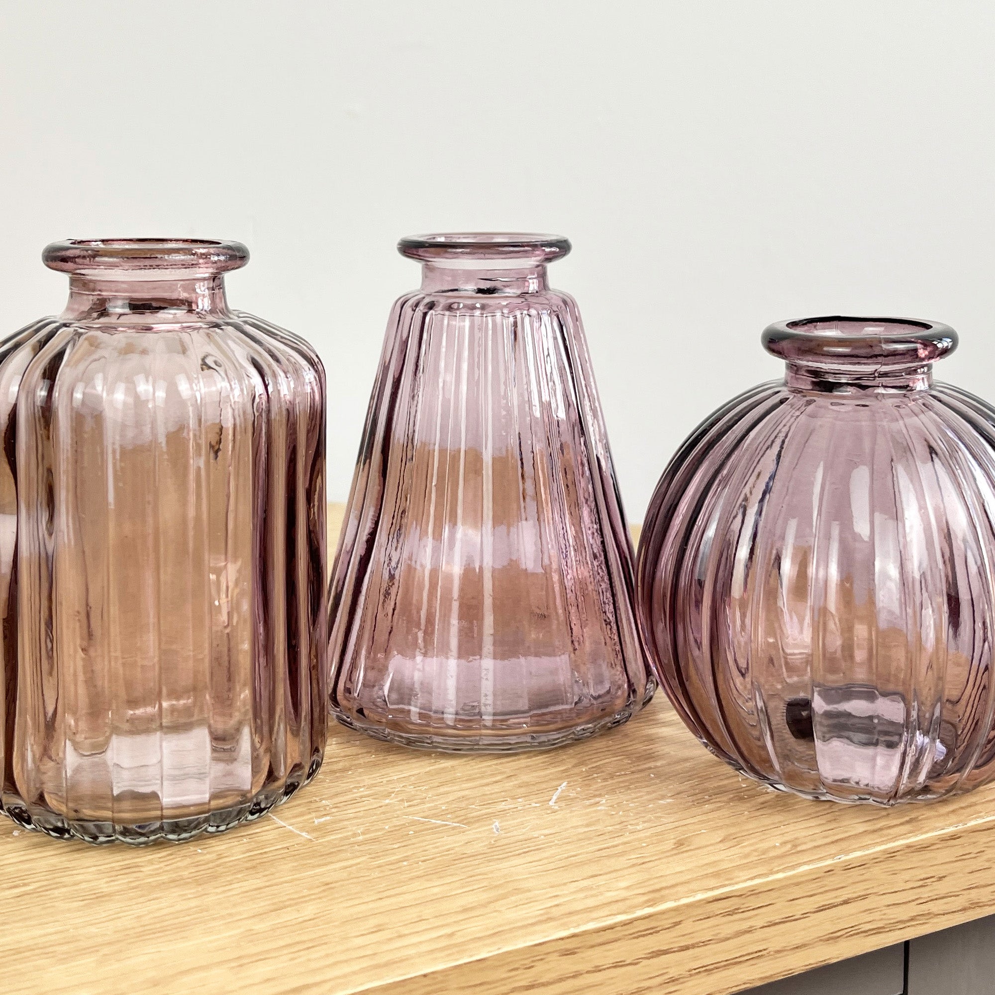 3 Piece Glass Bud Vase Set - Pale Violet
