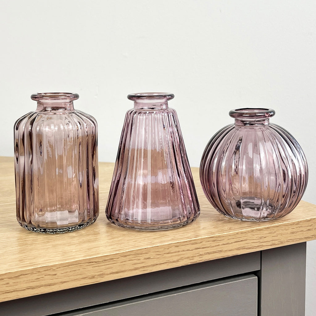 3 Piece Glass Bud Vase Set - Pale Violet