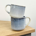 2 x 300ml Reactive Glaze Stoneware Mugs – Blue / Cream