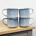 4 x 300ml Reactive Glaze Stoneware Mugs – Blue / Cream