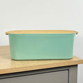 33cm x 12cm Light Green Plastic Bread Bin with Wooden Lid