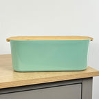 33cm x 12cm Light Green Plastic Bread Bin with Wooden Lid