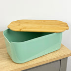 33cm x 12cm Light Green Plastic Bread Bin with Wooden Lid