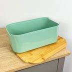 33cm x 12cm Light Green Plastic Bread Bin with Wooden Lid