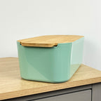 33cm x 12cm Light Green Plastic Bread Bin with Wooden Lid