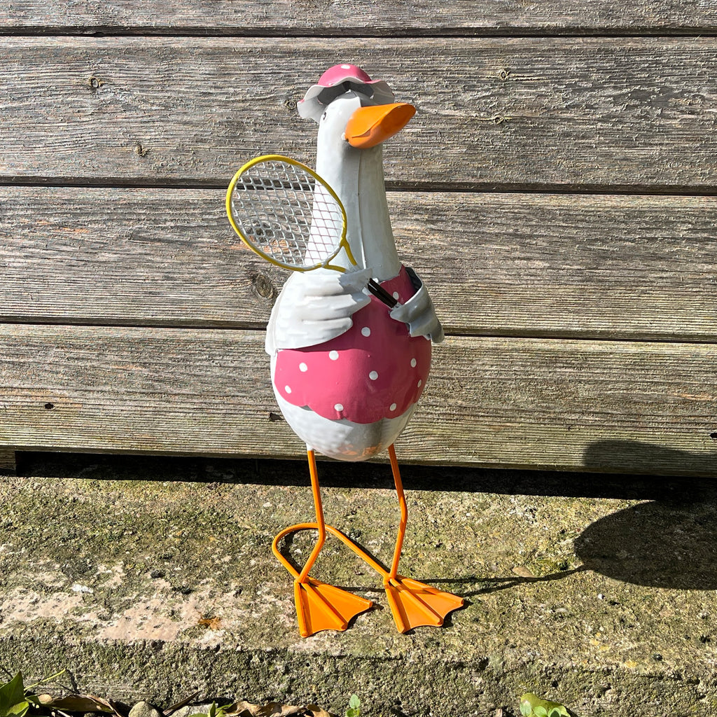 36.5cm Tall Metal Sporty Duck Garden Ornament - Tennis