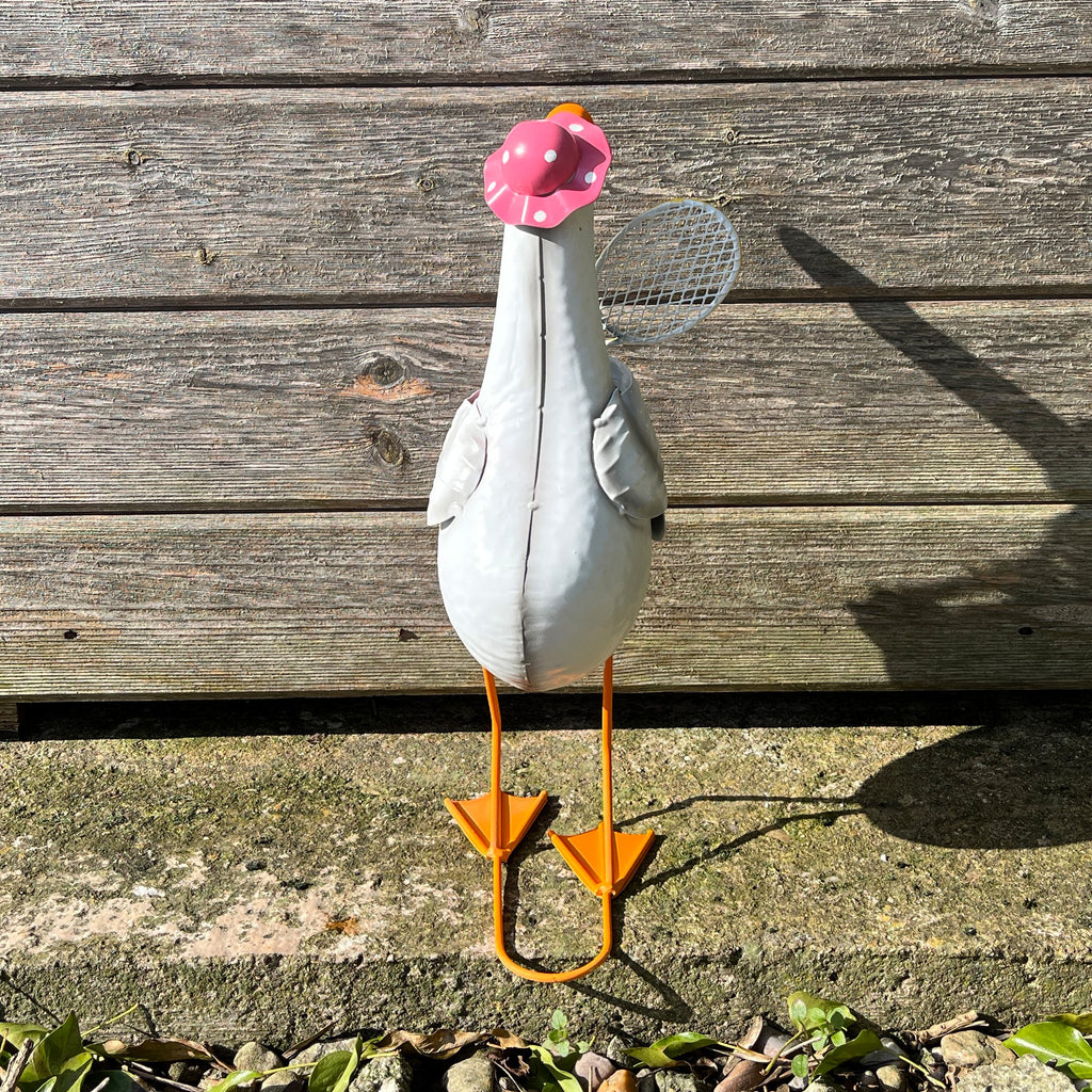 36.5cm Tall Metal Sporty Duck Garden Ornament - Tennis