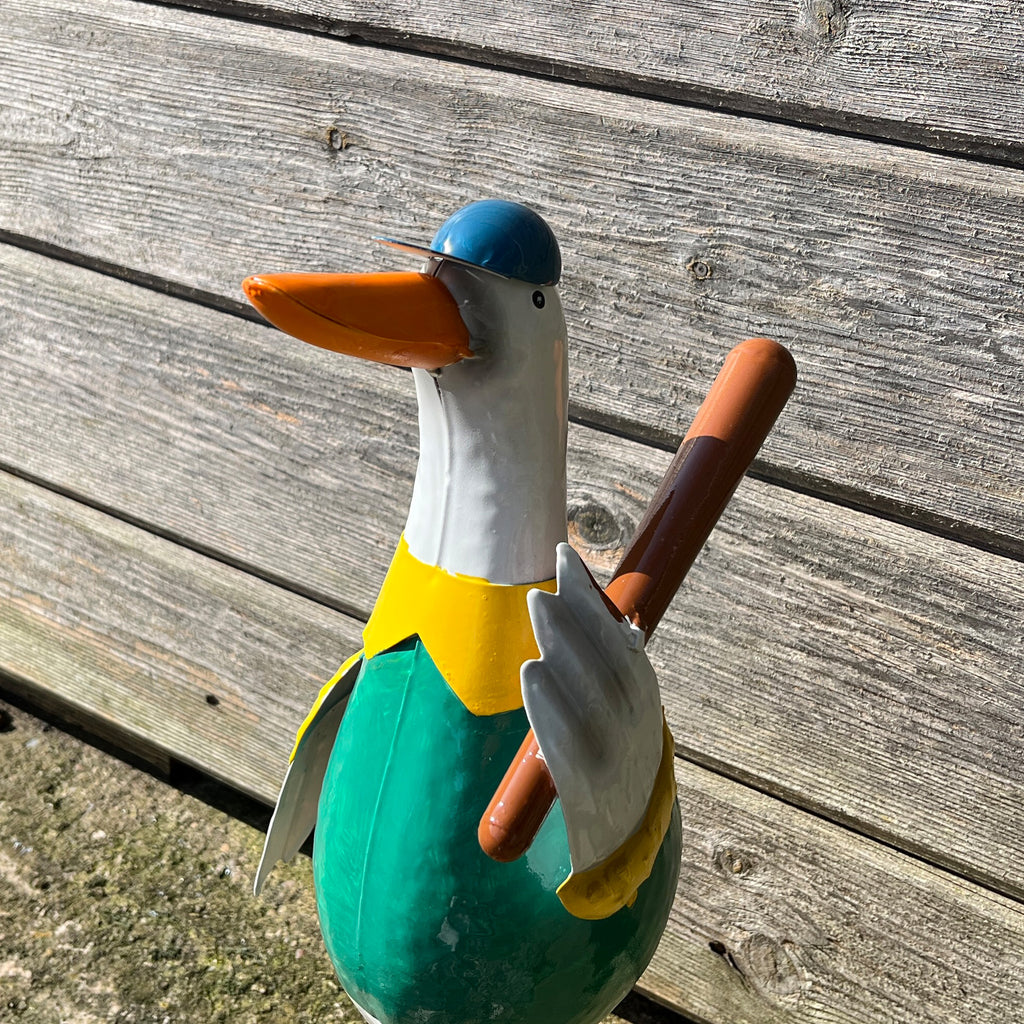 36cm Tall Metal Sporty Duck Garden Ornament - Baseball